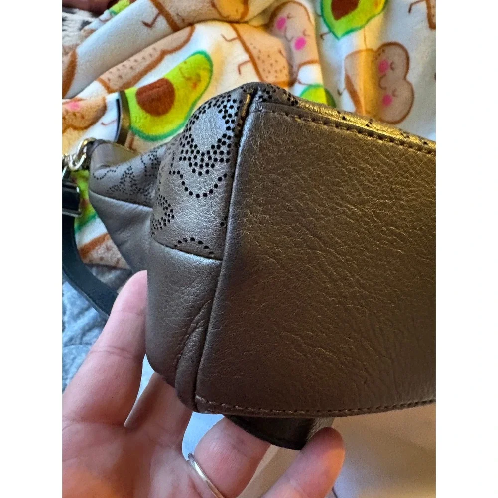 Brighton Metallic Pewter Perforated Leather Tote Crossbody Bag F356325‎